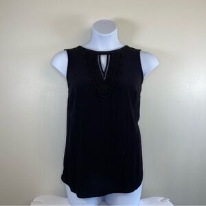 Pale Sky Black Sleeveless Quin Knit Blouse with Lace Detail - size 1X
